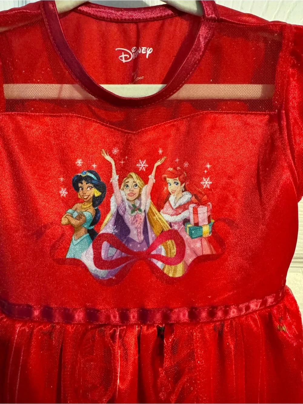 Disney Red Girls' Princess Holiday Dress Top with Multi-Color Character Print - Picture 4 of 5